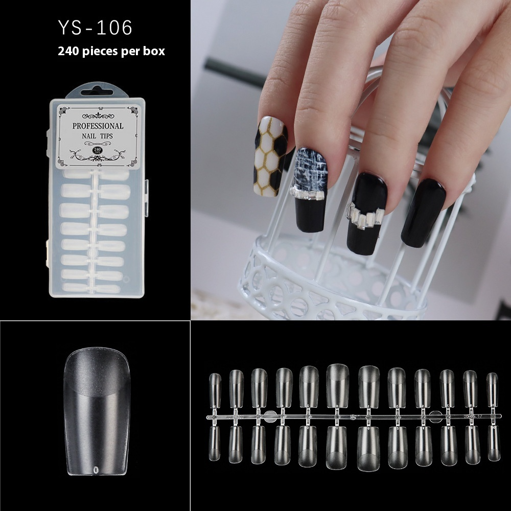 Nail Tips nail piece semi-matte 504 pieces boxed trapezoidal almond fake nail patch transparent and seamless nail art