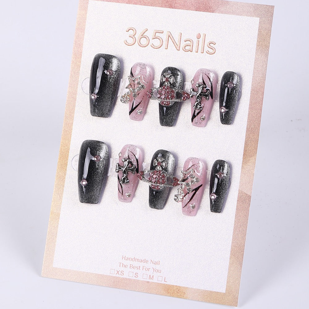 365Nails Dark Orbit Pink-Black Rhinestone Press-Ons
