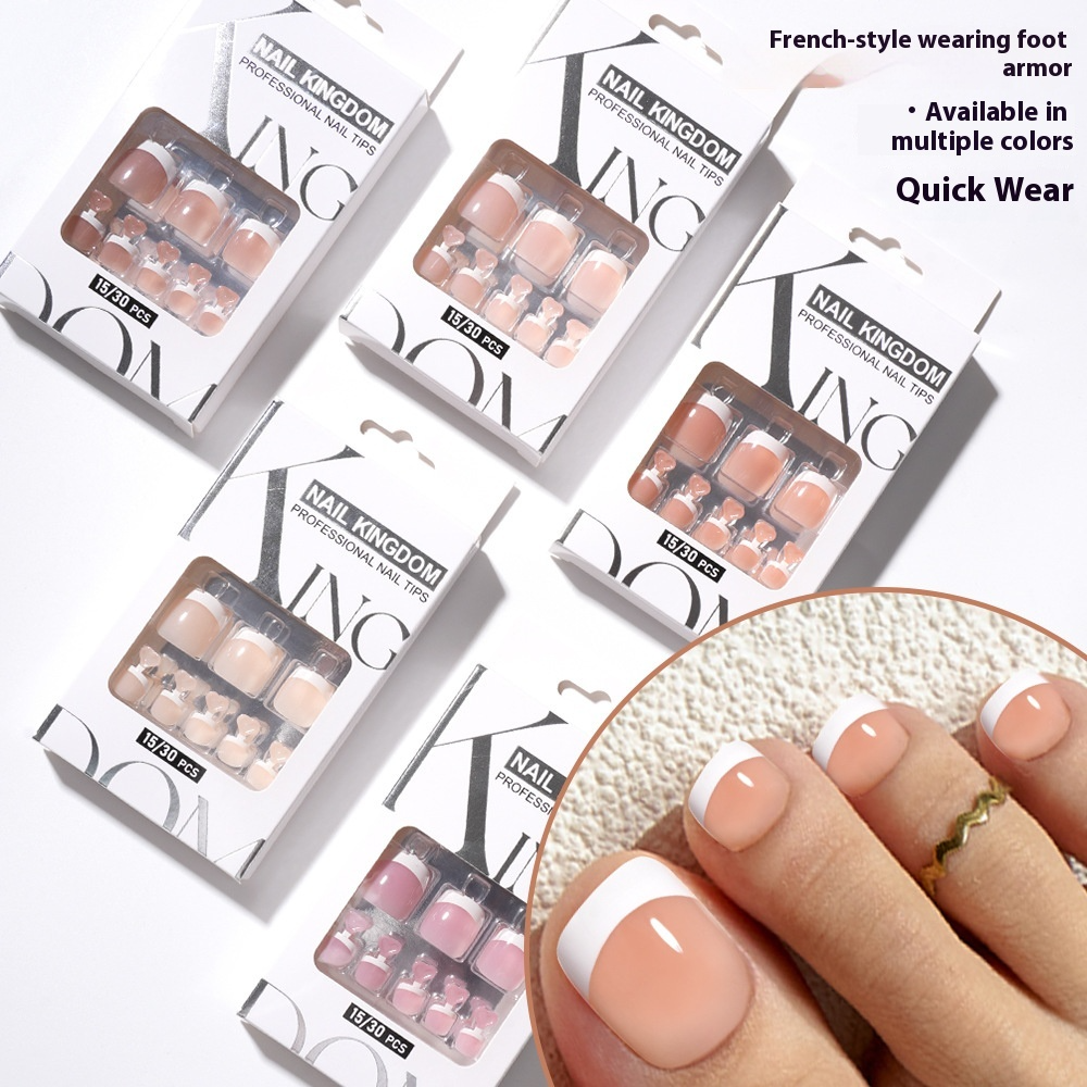 New manicure nude toenails square short removable 32-piece patch fake nails French foot armor