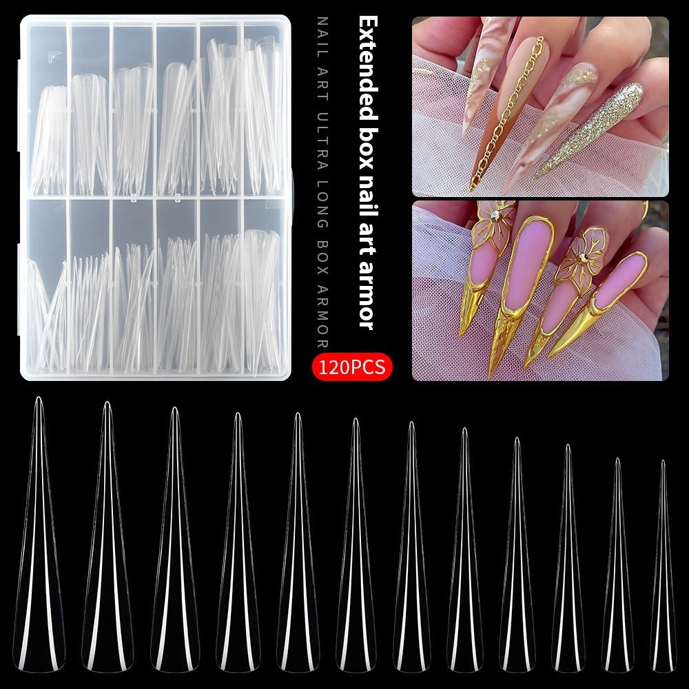 Nail Tips Long salons press on nails pieces, long tip 120 pieces, boxed transparent thin dog lengthened art nail pieces, women