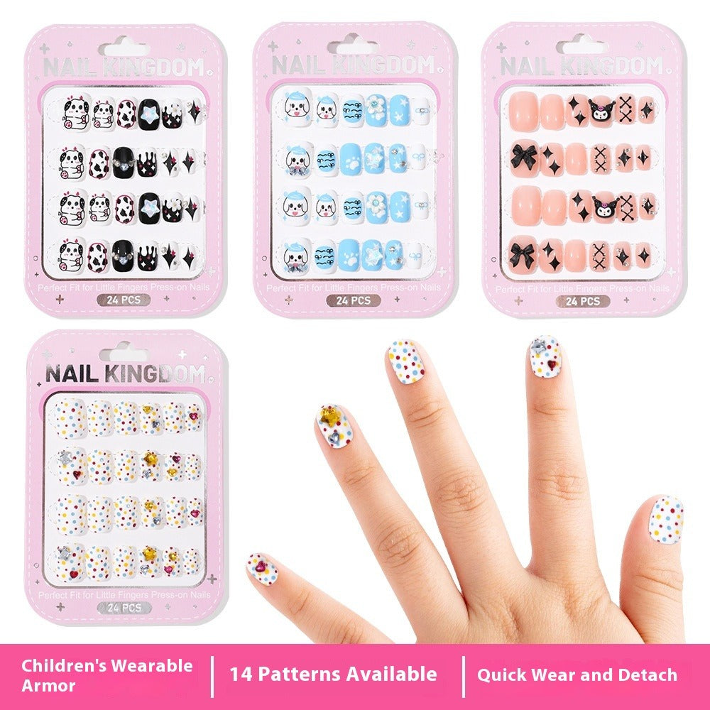 Children's Nail Art Nail Sticker Girl Cartoon 24 Nail Art Sticker Cute Removable press on nails With Drill