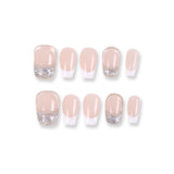 365Nails Nude French × Silver Half‑Moon — Elegant Short Press‑OnsSold in packs of 5. Minimum order: 1 pack (5 pcs). Quantity = number of packs. Qty 1 = 5 pcs