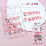 Children press on nails, cartoon 24-piece boxed finished product, sweet and cute children's removable fake nail patch manicure