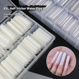 Nail Tips long semi-sticker nail pieces 500 pieces, boxed light and extended French nail pieces, transparent color XXL water pipe nail pieces