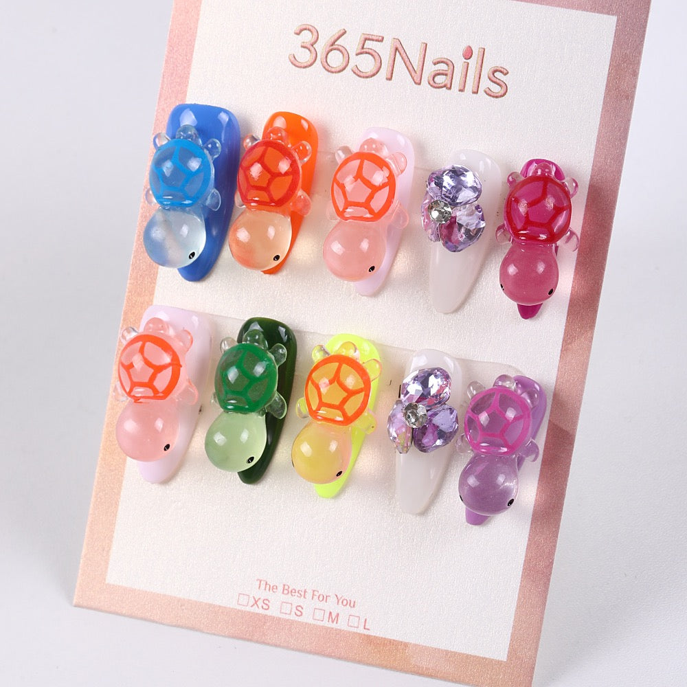 365Nails Candy Turtle Press-On Nails with Jelly Colors and Crystal Accents