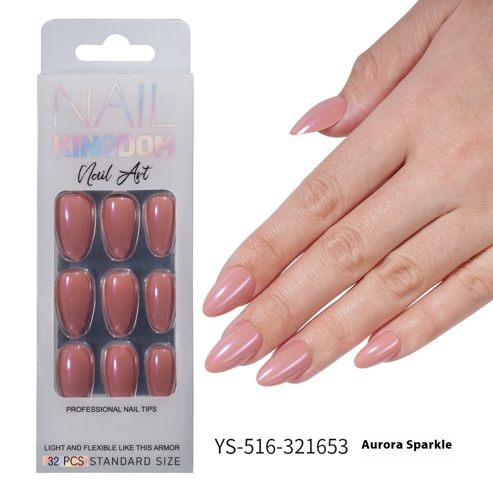 Press on nails Advanced Aurora Fine Flash Almond Short Nail Film Removable Fake Nail Prefabricated Solid Color Nail Art Wholesale