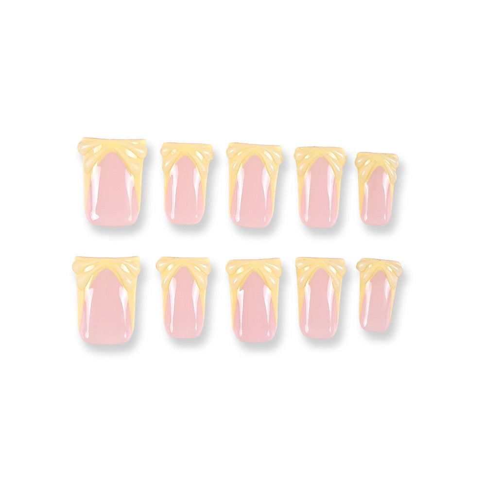 365nails butter‑yellow 3D bow French press-onsSold in packs of 5. Minimum order: 1 pack (5 pcs). Quantity = number of packs. Qty 1 = 5 pcs