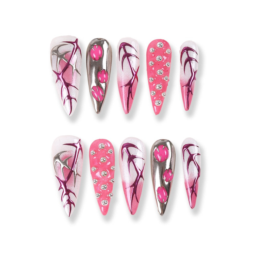 365nails neon thorn 3d hand‑painted long tips