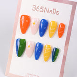 365Nails Dopamine Jelly Press-On Nails Blue Yellow Orange Green Mix with Dew Drops and Daisies