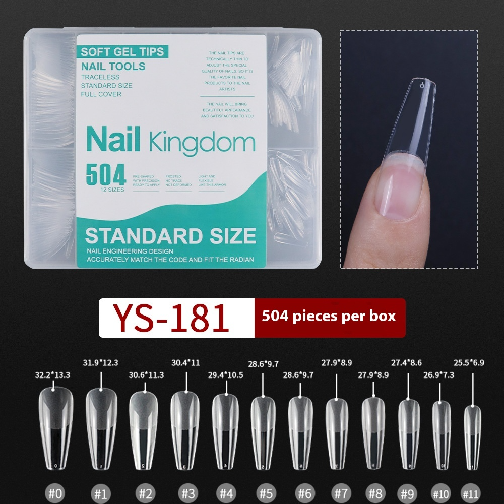 Nail Tips nail piece semi-matte 504 pieces boxed trapezoidal almond fake nail patch transparent and seamless nail art