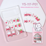 Children press on nails, cartoon 24-piece boxed finished product, sweet and cute children's removable fake nail patch manicure