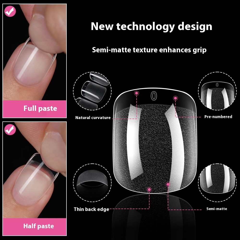 Nail Tips No-File Short Press-On Nails (Full Sizes) — Semi-Matte, Square & Round, Clear Case