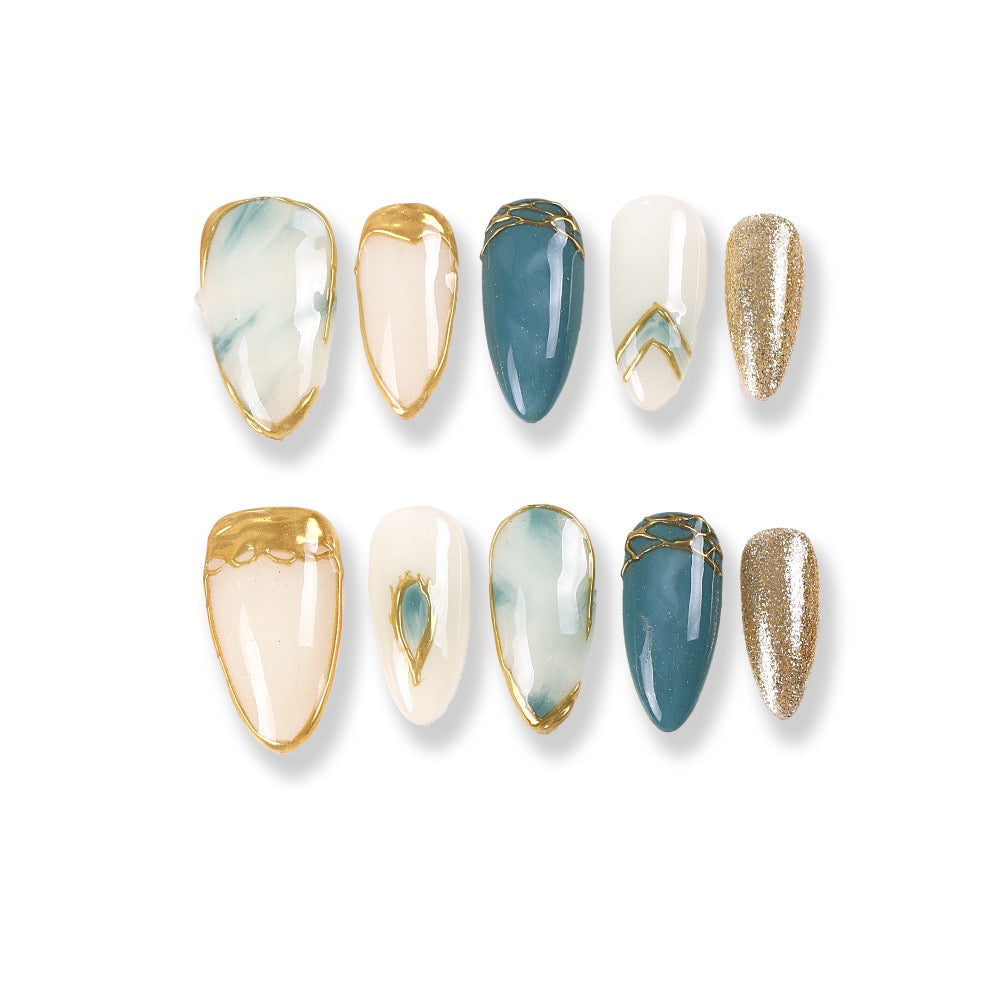 365Nails Jade Marble & Gold Luxe Almond Tips