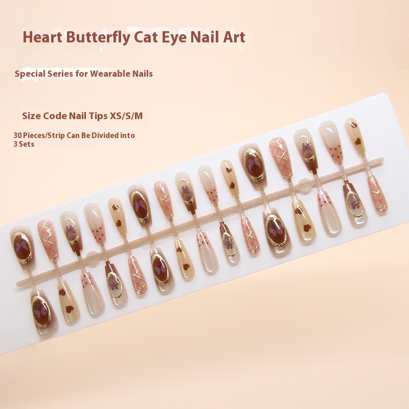 Nail Tips prefabricated nail three-dimensional plaid butterfly love cat eye French polka dot versatile ballet nail piece |365nails