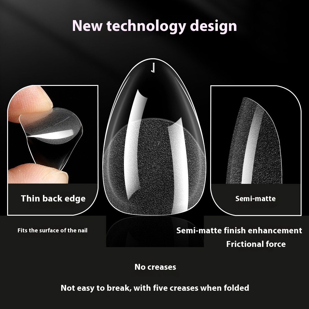 Nail Tips popular nail film short almond 120 pieces boxed, ultra-thin and seamless transparent semi-matte free engraving and grinding nail film