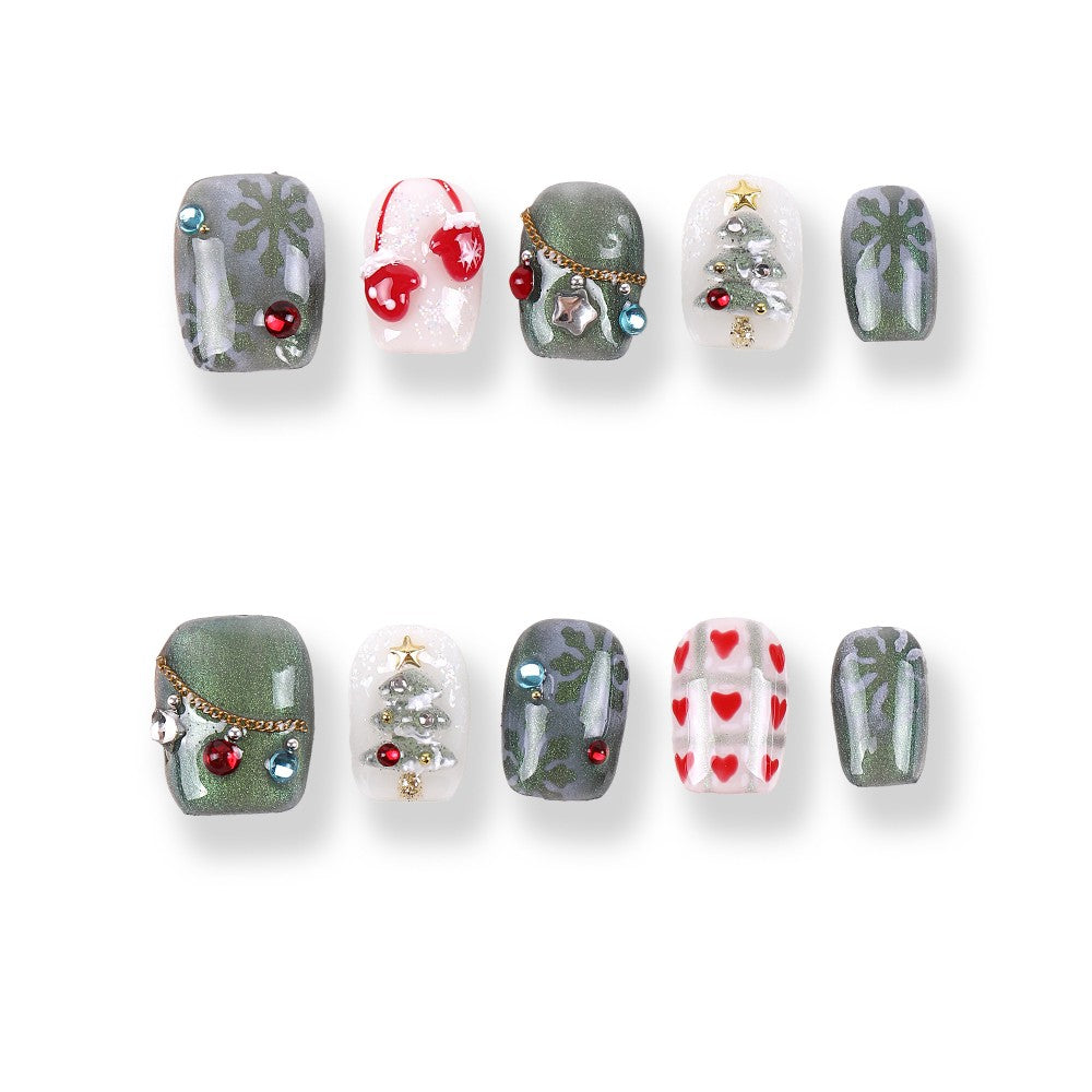 365Nails Frosted Pine Christmas Short Square Set