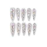Uñas postizas largas de estilete con incrustaciones de cristal Aurora de 365Nails