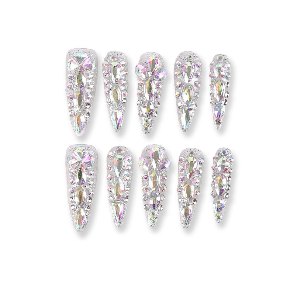 Uñas postizas largas de estilete con incrustaciones de cristal Aurora de 365Nails