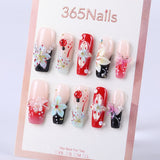 Sakura Pink Black Flower Butterfly Medium Square 3D Flower Ladybug Pearl Press on nail