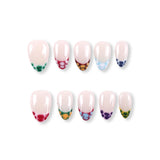 365Nails Base de Jalea Milky con Puntas Francesas de "Gominola Granulada" de Colores – Uñas Postizas Ovaladas-Almendradas Medias y Divertidas