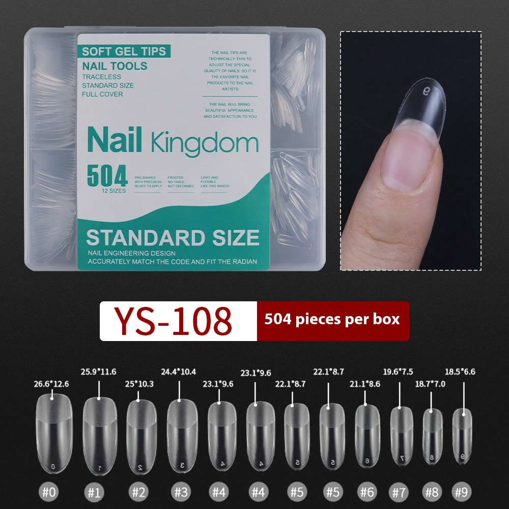 Nail Tips nail piece semi-matte 504 pieces boxed trapezoidal almond fake nail patch transparent and seamless nail art
