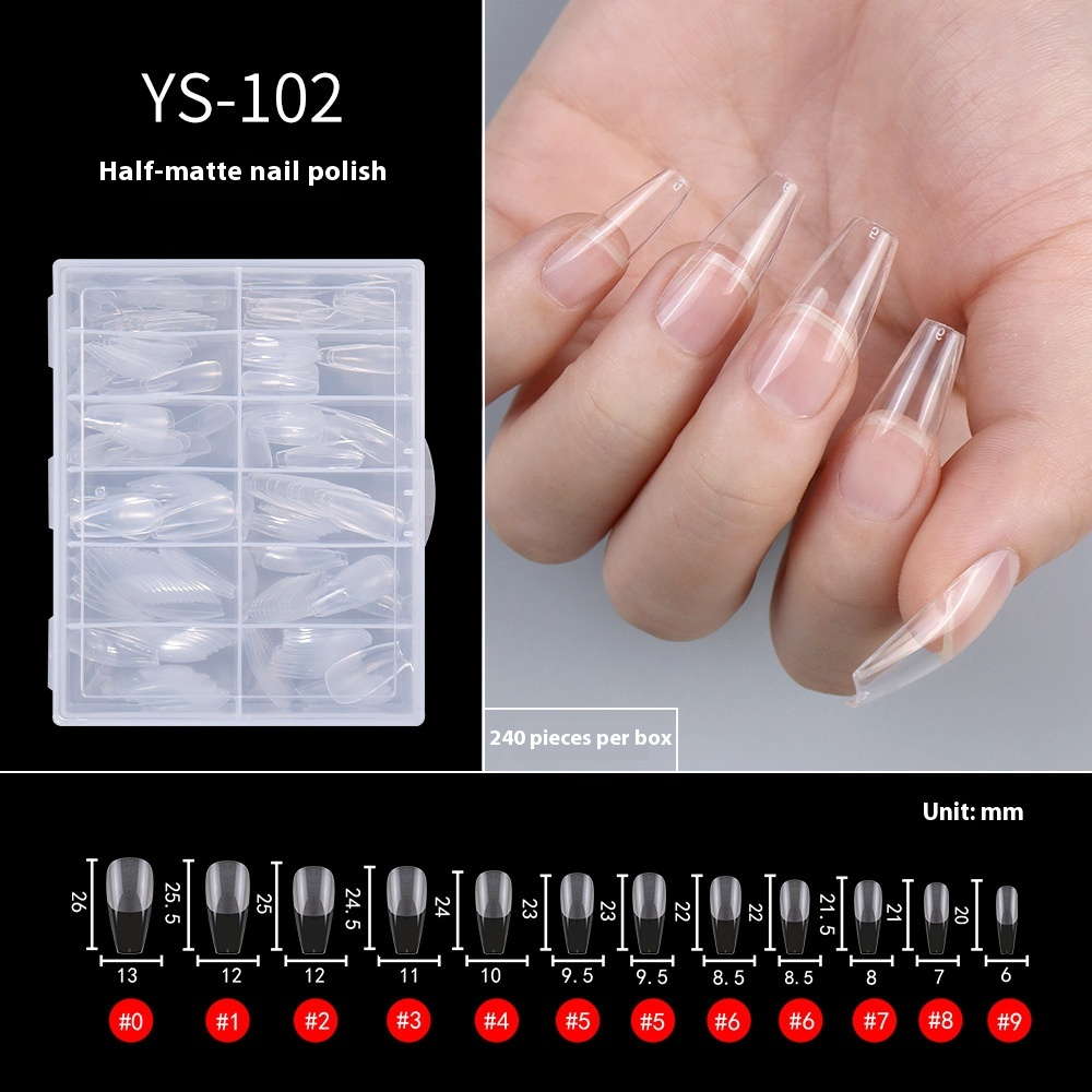 Nail Tips Transparent semi-matte nail art, special nail piece for press on nails piece, no trace 240 pieces, broken piece box, full sticker, matte fake nail.