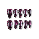 365Nails Burgundy Cat-Eye with Black Cutout Outline and White Dot Chains, Retro Gothic Press-On Nails