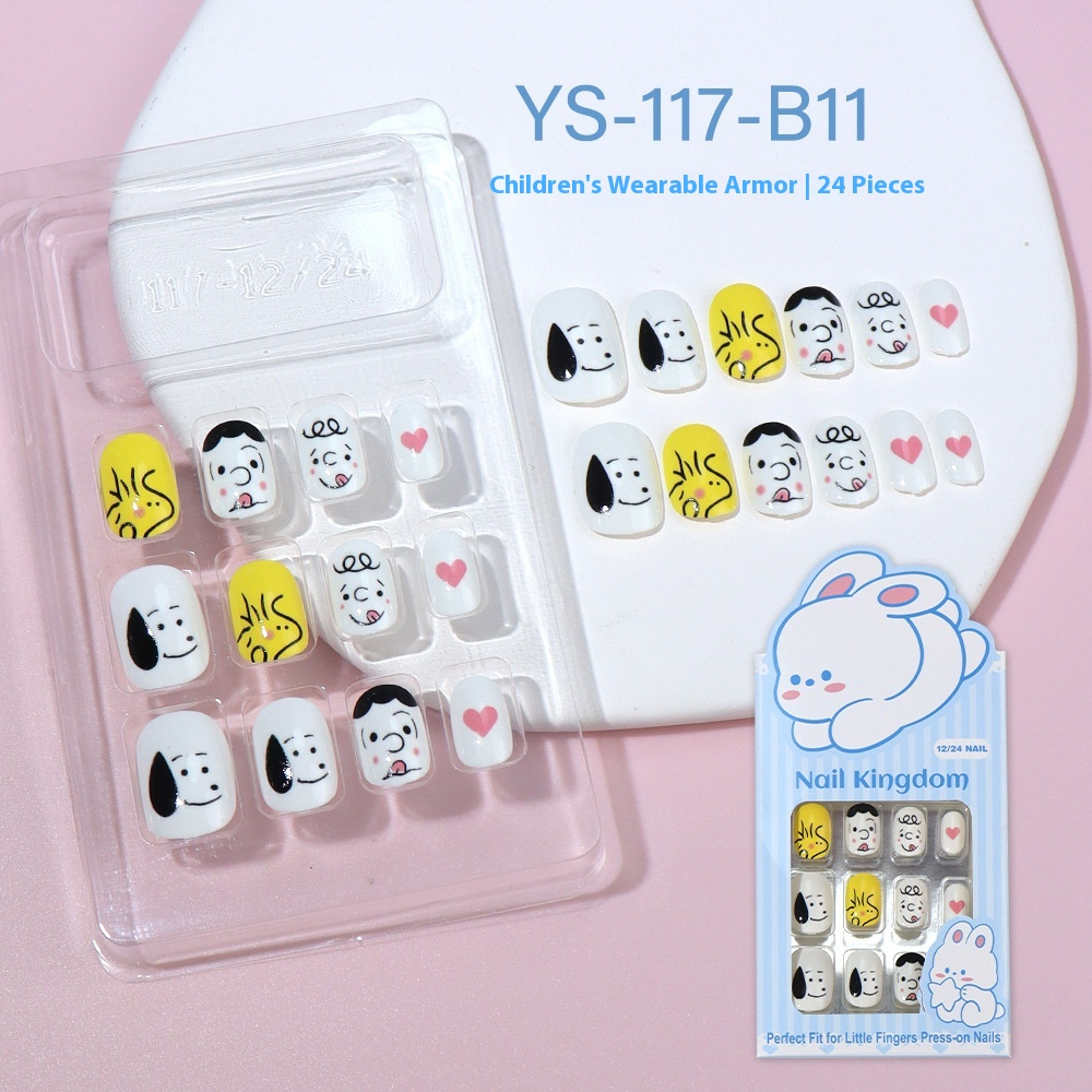 Children press on nails, cartoon 24-piece boxed finished product, sweet and cute children's removable fake nail patch manicure