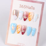 365Nails Starfish Shell Press-On Nails Summer Beach Gradient Jelly Tips Blue Orange Burgundy Mix Pearl Rhinestone Glossy Finish