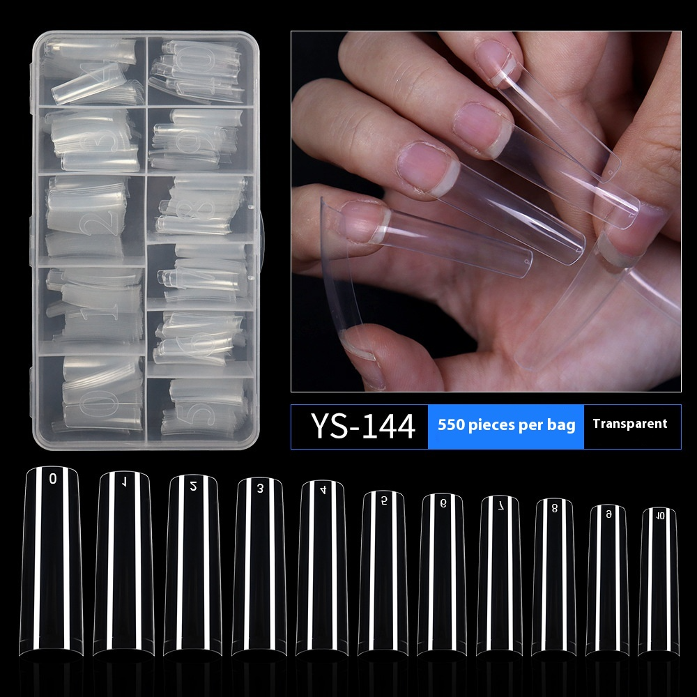 Nail Tips Nail lengthened French 550 pieces boxed square transparent semi-sticker high-arc flat head water pipe nail fake nail