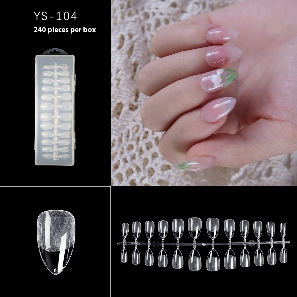 Nail Tips nail piece semi-matte 504 pieces boxed trapezoidal almond fake nail patch transparent and seamless nail art