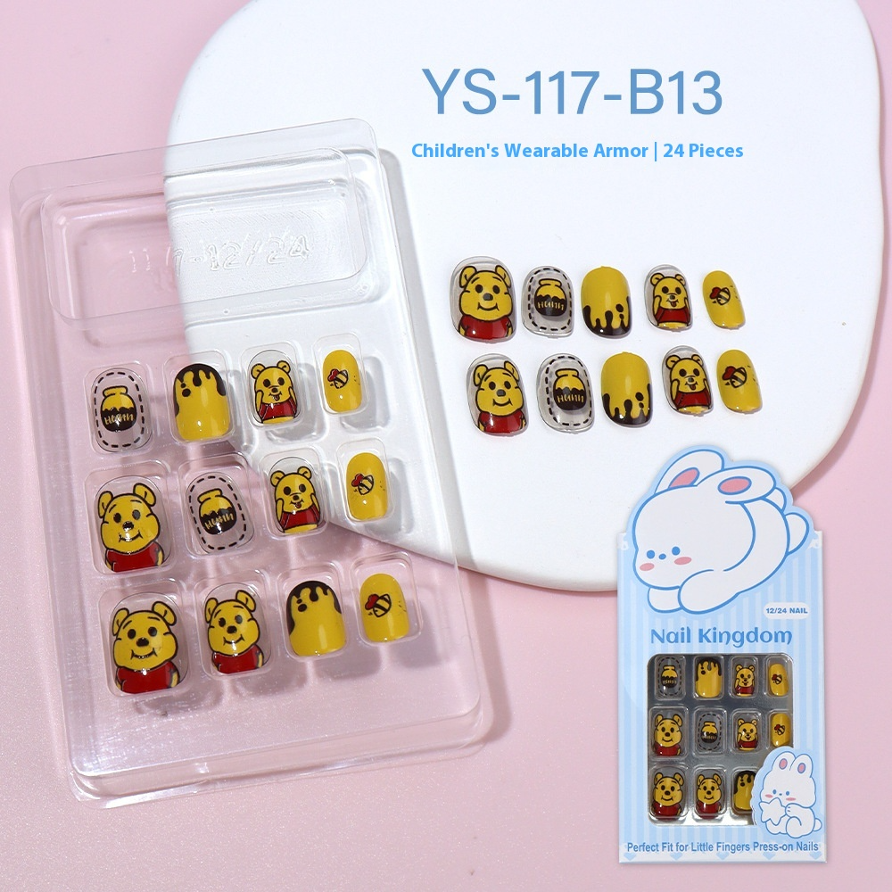 Children press on nails, cartoon 24-piece boxed finished product, sweet and cute children's removable fake nail patch manicure