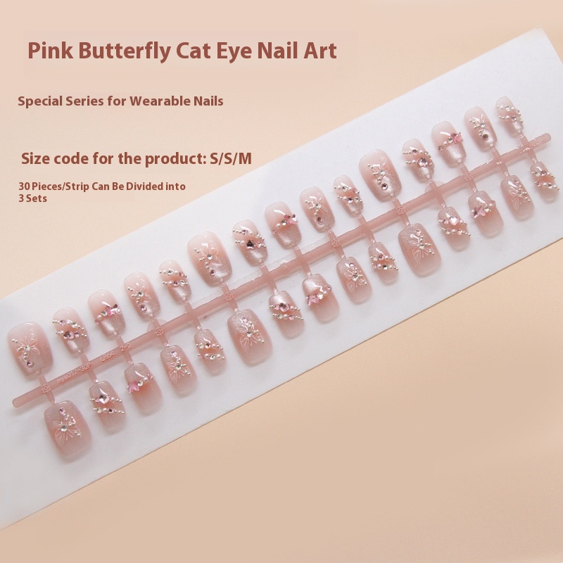 Nail Tips prefabricated nail, press on nails butterfly removable, light-chasing cat eye nail piece, short T nail patch, drill model|365nails