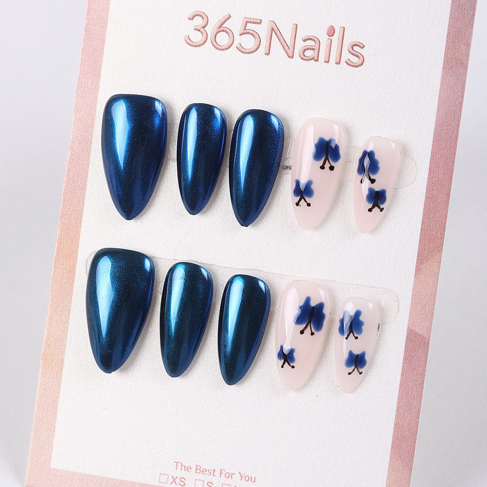 365Nails Sapphire Chrome x Blue Blossom Almond Tips