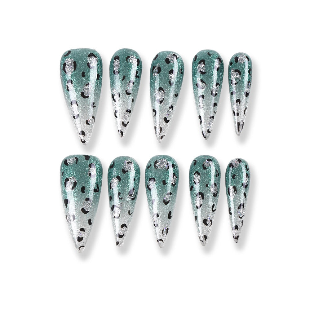 365Nails Emerald Leopard Gradient Stiletto Tips