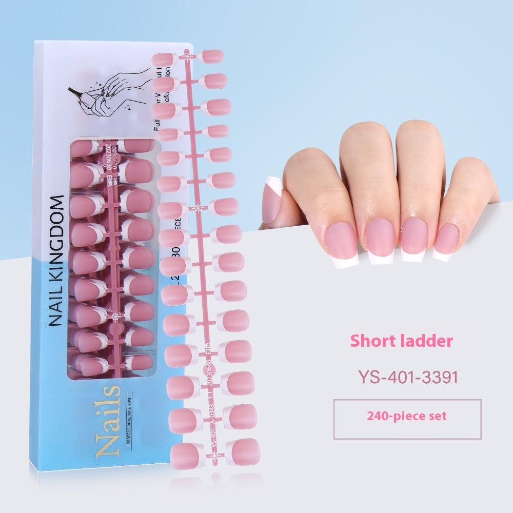 Nail Tips New French press on nails 240 pieces boxed fake nail manicure work in progress matte full sticker French nail piece