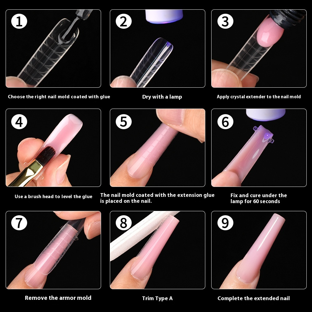 Nail Tips nail mold crystal without paper holder, rapid phototherapy, 60 nail extension tablets, bagged with graduated nail film, wholesale