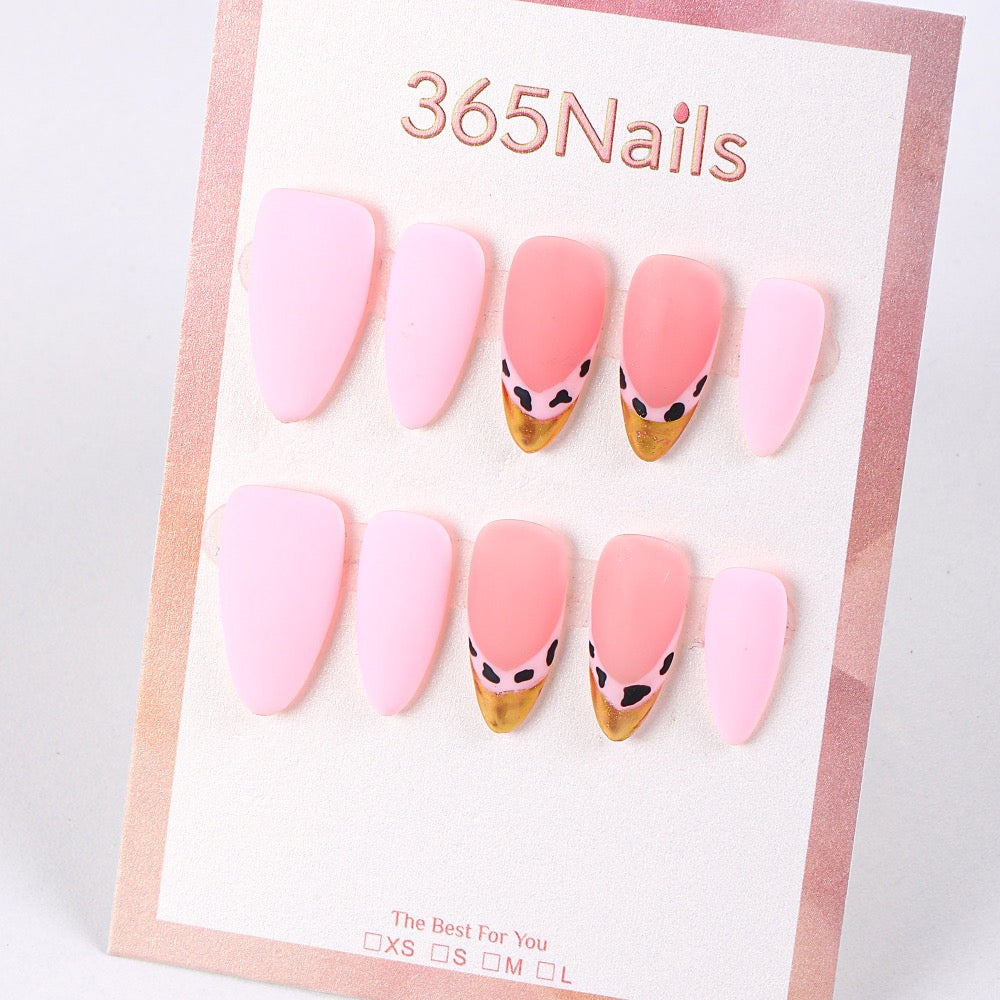 365Nails Peach Pink Press-On Nails Leopard Micro-French Sweet and Edgy