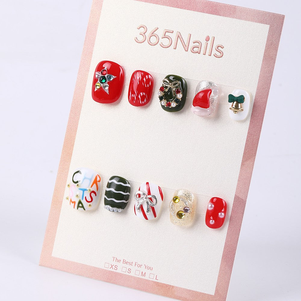 365Nails Bow Wreath & Candy Stripe Short Square Mix Set