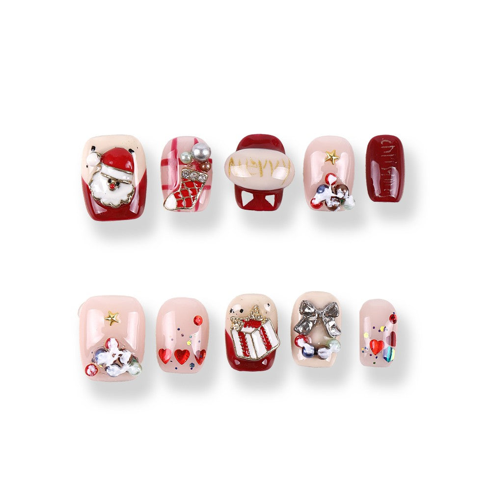 365Nails Christmas Red Gift Charm Short Round Set