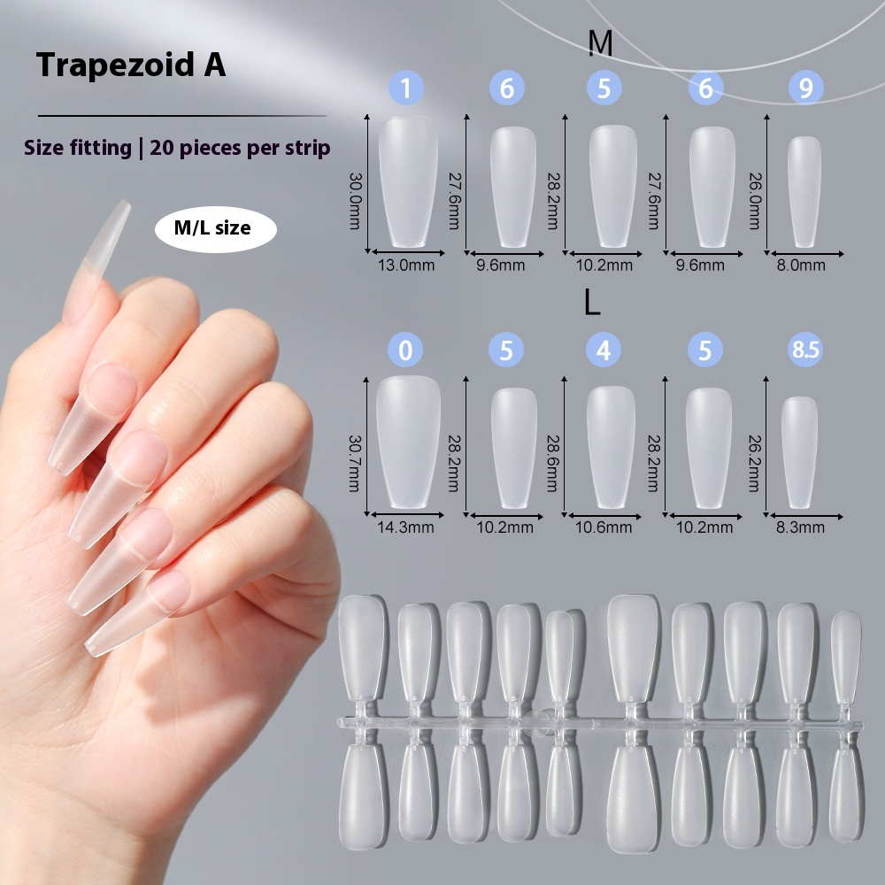 Nail Tips New transparent medium and long trapezoidal nail pads 20 pieces free of carving and grinding, whole sub-code matte and non-marking removable nail pads wholesale