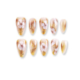 365Nails Honey Tea Long Almond Press-On Nails with Hand-Painted Blossoms and Gold FlecksSold in packs of 5. Minimum order: 1 pack (5 pcs). Quantity = number of packs. Qty 1 = 5 pcs
