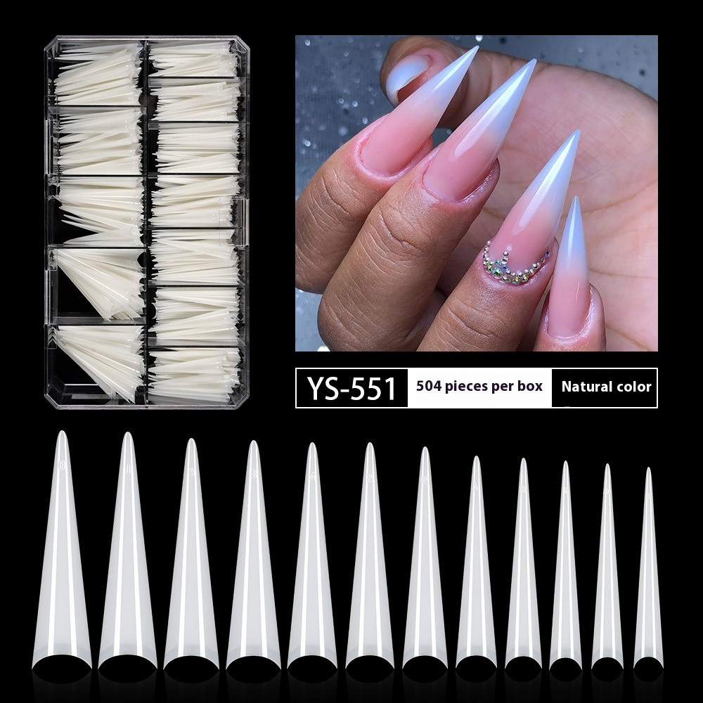 Nail Tips long-pointed semi-sticker nail piece, triangular pointed transparent fake nail patch French pointed nail piece
