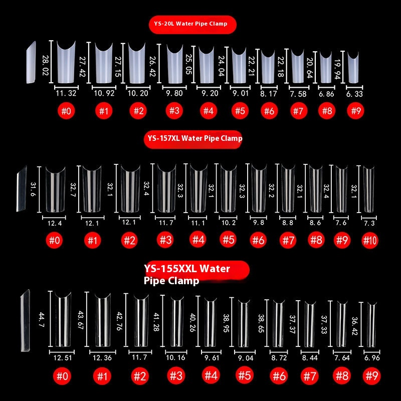 Nail Tips semi-stick water pipe nail piece, French C-arc false nail press on nails patch, extended square head C-type water pipe nail