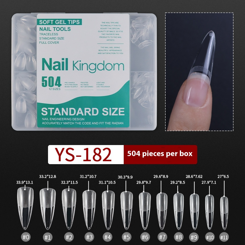 Nail Tips nail piece semi-matte 504 pieces boxed trapezoidal almond fake nail patch transparent and seamless nail art