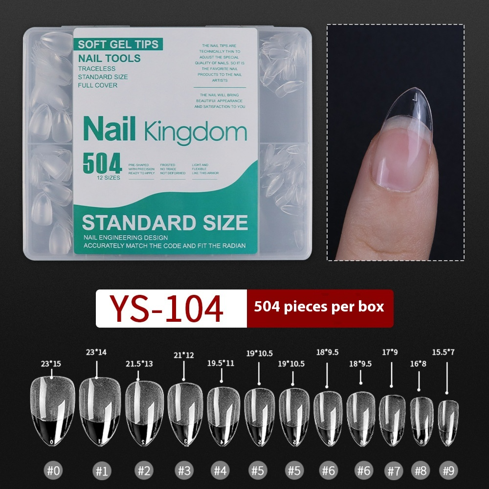 Nail Tips nail piece semi-matte 504 pieces boxed trapezoidal almond fake nail patch transparent and seamless nail art