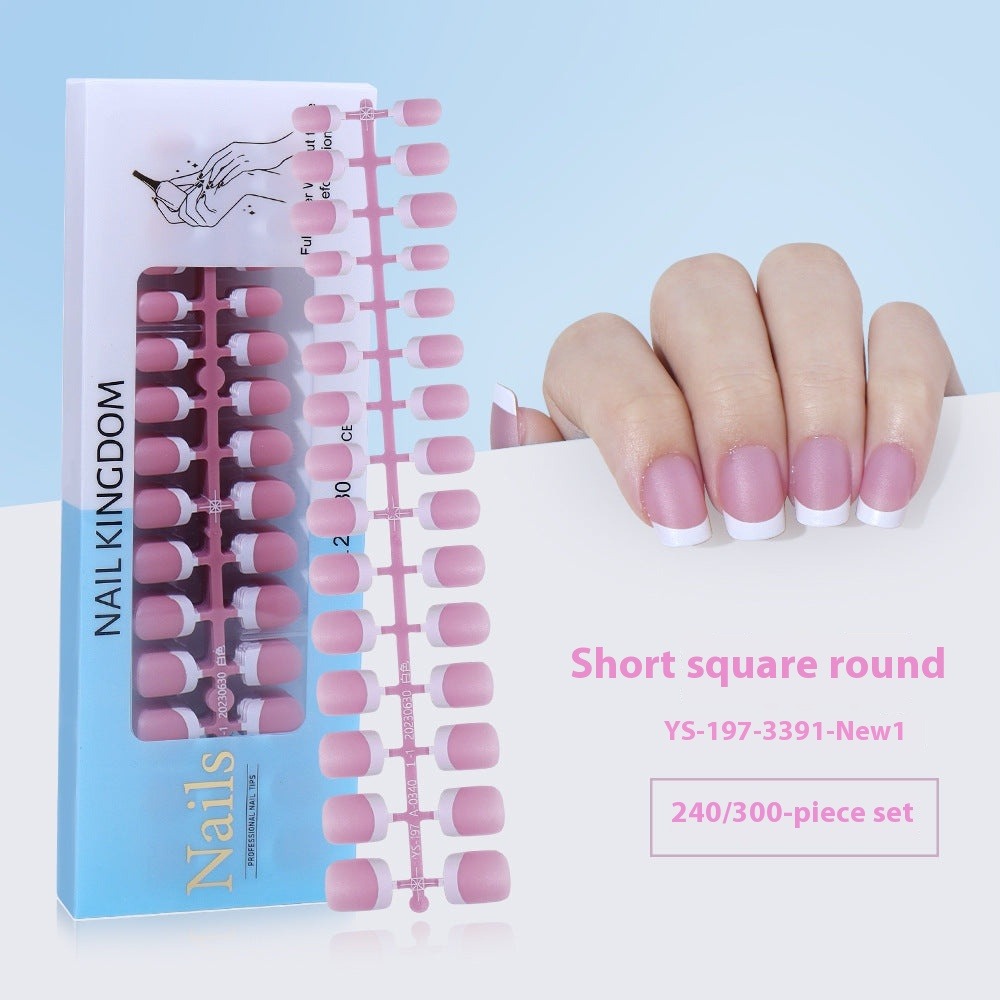 Nail Tips New French press on nails 240 pieces boxed fake nail manicure work in progress matte full sticker French nail piece
