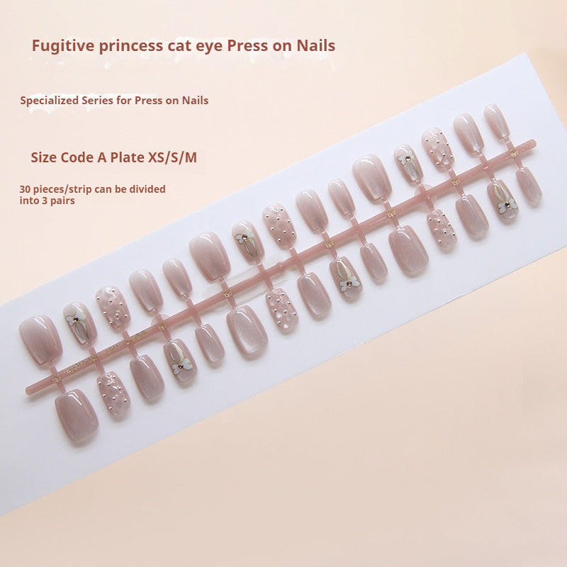 Nail Tips Prefabricated nail Diamond Bow Rhombus Silver Bean cat eye Gentle Bean Paste Pink Diamond Wear nail 30 pieces|365nails