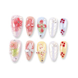 365Nails Macaron Gradient with 3D Flowers, Pearls, and Dotted Accents Press-On Nails