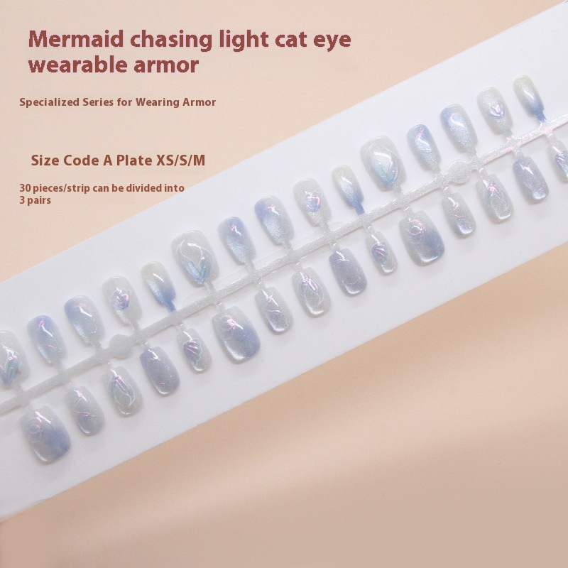 Puntas de uñas prefabricadas, uñas postizas, uñas postizas extraíbles con diseño de sirena, parche corto en T, diseño de ojo de gato |365nails